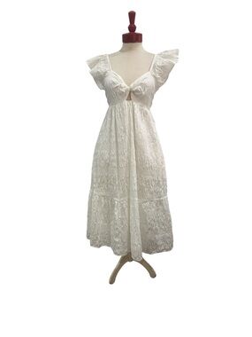 Universal Thread White Lace Midi Dress with Tie Front
